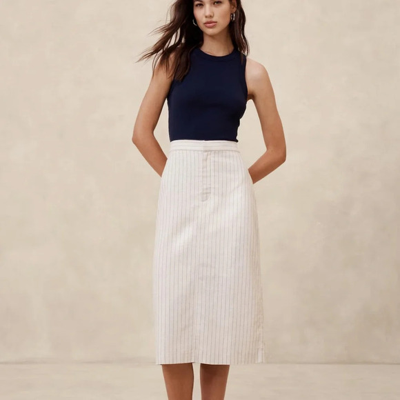 NWT BANANA REPUBLIC Factory Linen Blend Herringbone Midi Skirt - Picture 1 of 13